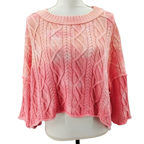 Free People Sweaters - Free People Washed Ashore Sweater Cable Knit Stitch Cropped Cotton Pink Size XS